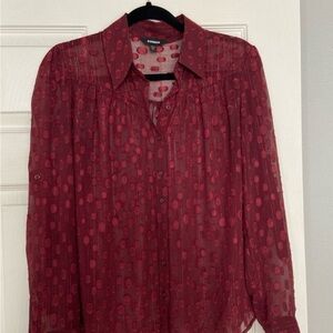 Express Burgundy Sheer Women's Blouse